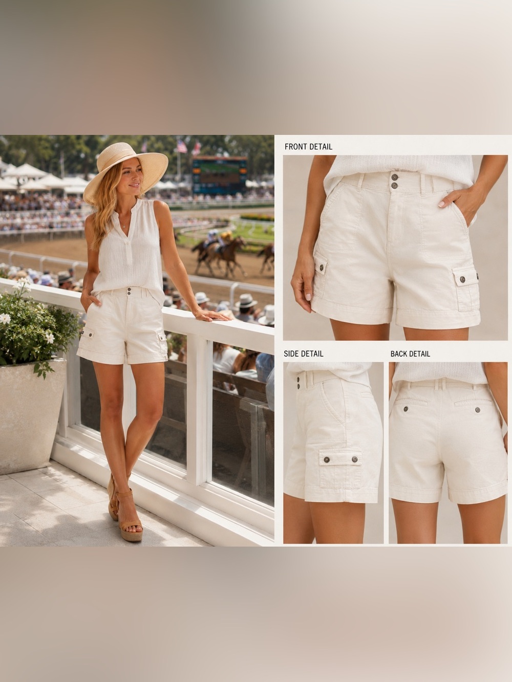 Rafaella Cream Cargo Shorts- Size 10